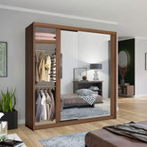 Chicago Walnut Wardrobe with Sliding & Mirror Doors - Fast UK Delivery